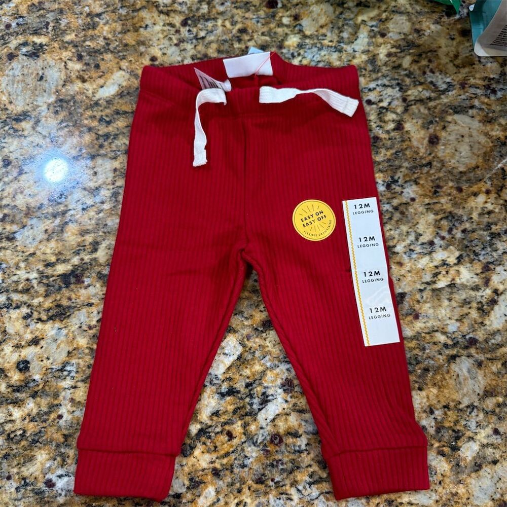 Cat & Jack Baby Red Ribbed Leggings Size 12 Months Unisex